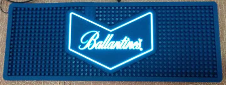 Ballantine's Branded Logo Rubber Spill Mat LED Illuminated Bar Runner PVC Rail Drip Mat Glow In Dark Pub Led Bar Mats