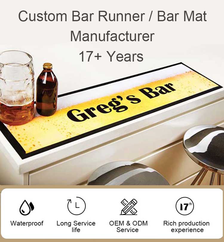 Bar Accessories Custom Sublimation Barmat Printed Bar Runner Nitrile Rubber Vintage Bar Mats-barmat