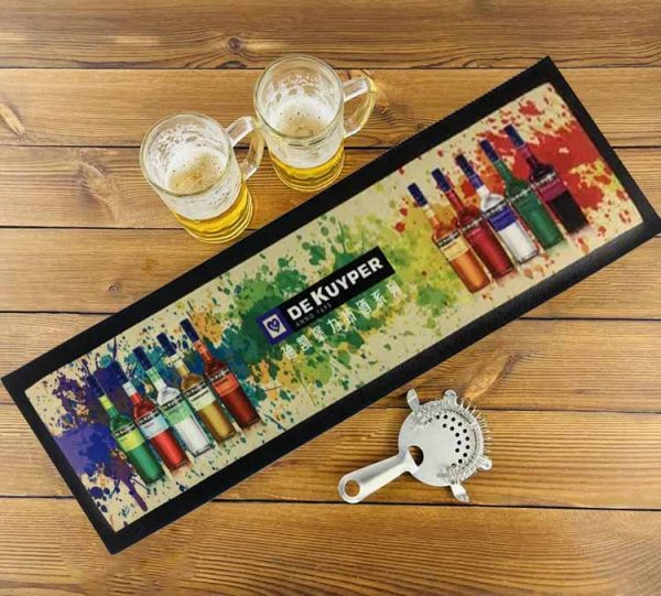 Custom Full Color Printed Pub Mats Felt Top Knitted Polyester Fabric Barmat Dye Sublimation NBR Rubber Bar Runners