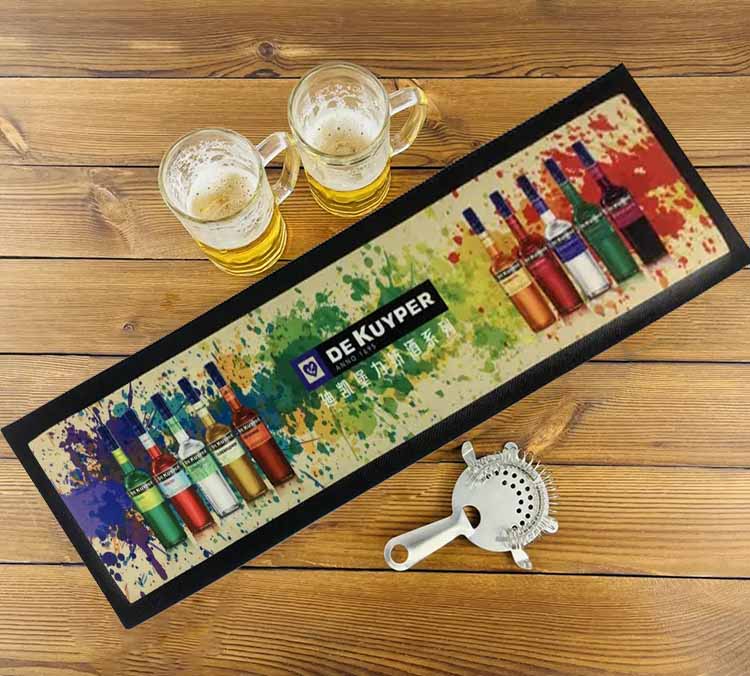 Custom Full Color Printed Pub Mats Felt Top Knitted Polyester Fabric Barmat Dye Sublimation NBR Rubber Bar Runners