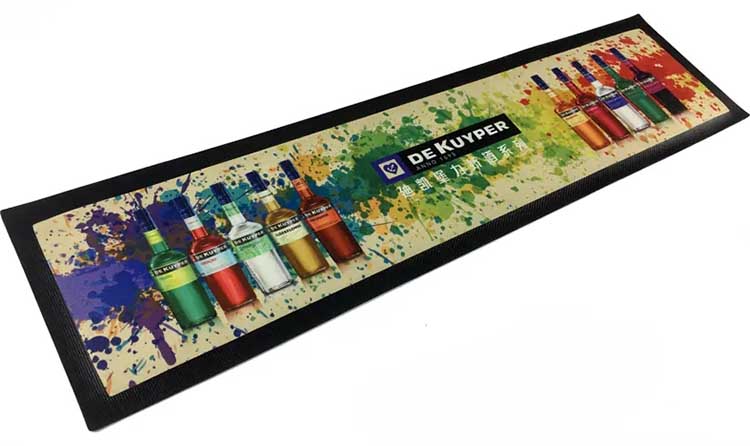 Custom Full Color Printed Pub Mats Felt Top Knitted Polyester Fabric Barmat Dye Sublimation NBR Rubber Bar Runners