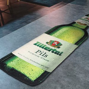 Customized bottle shape event logo floor mat with printed high definition graphic design