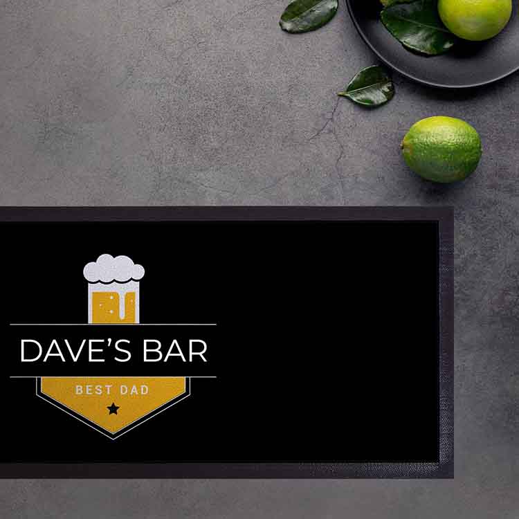 Personalised Collectable Pub Service Bar Table Runner Matt Whiskey Cocktail Gin Polyester Large Black Bar Mat
