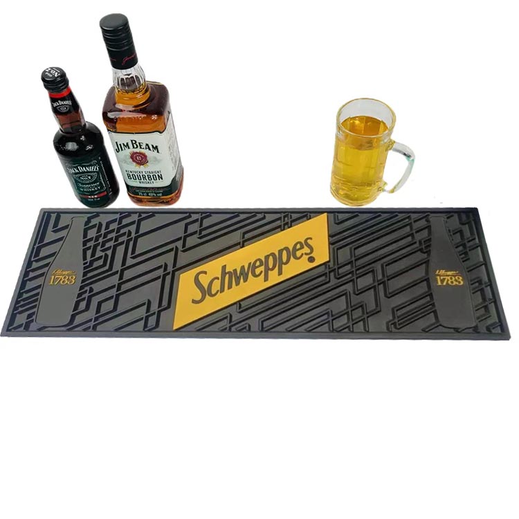Schweppes Personalized Bar Accessories Logo Soft Pvc Beer Bartender Mat Custom Pub Rubber Bar Mats For Glasses