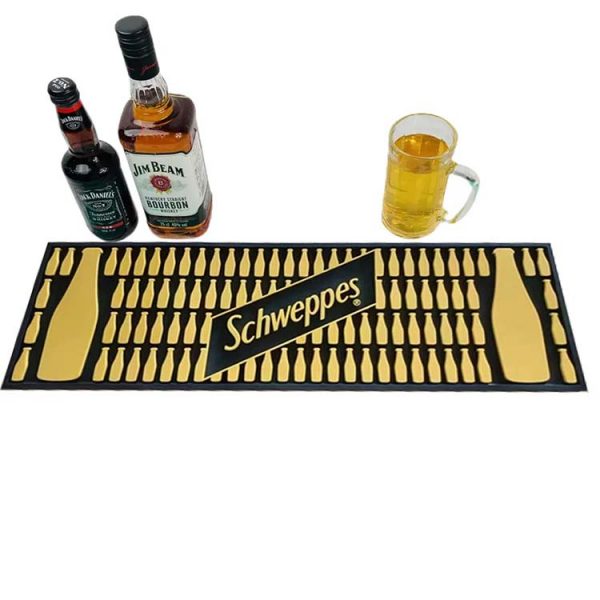 Schweppes Promotional Drinking Cocktail Soft PVC Bar Spill Drip Mats Custom Logo Rubber Beer Bar Runner Mats