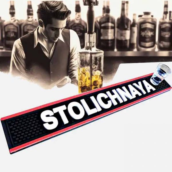 Non Slip Stoli Vodka Wine Counter Top Custom Soft PVC Pub Rail Drip Mats Rubber Cocktail Bar Mats With Logos