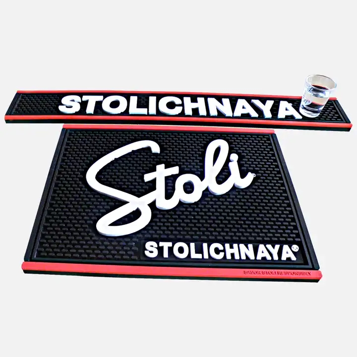 Non-Toxic Stoli Vodka Wine Custom Logo Soft PVC Bar Service Spill Mats Pub Cocktail Rubber Bar Counter Mats