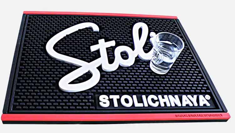 Non-Toxic Stoli Vodka Wine Custom Logo Soft PVC Bar Service Spill Mats Pub Cocktail Rubber Bar Counter Mats
