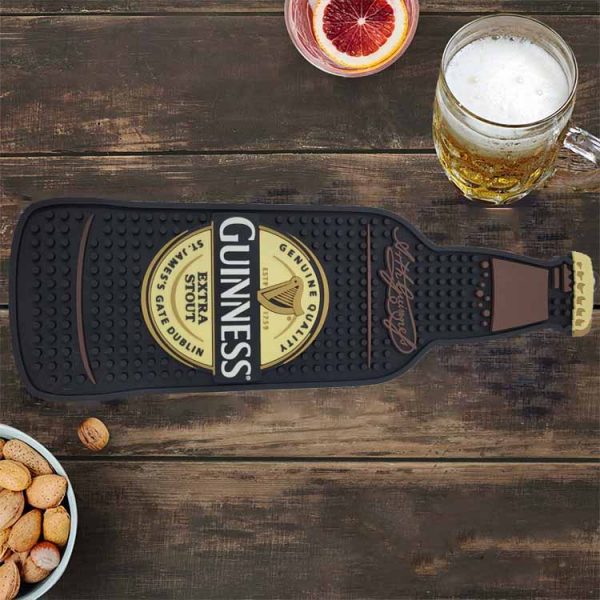 Guinness Beer Custom Bottle Shaped PVC Bar Mat Pub Rail Spill Mats Logo Bartender Drink Mat Rubber Bar Top Runners