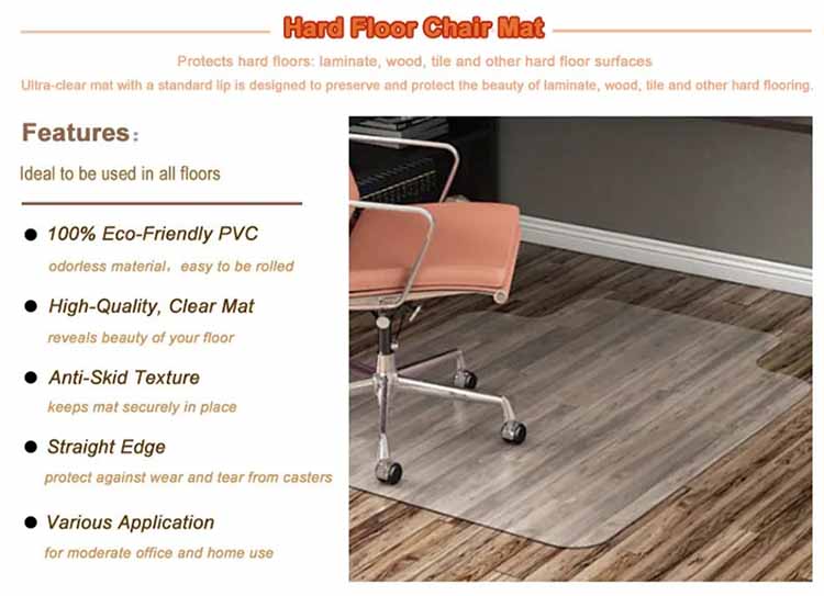 Home Office Anti Slip Under Desk Mat Low Pille Floor PVC Protector Rug Hardwood Hard Floor Rectangle Chair Mat