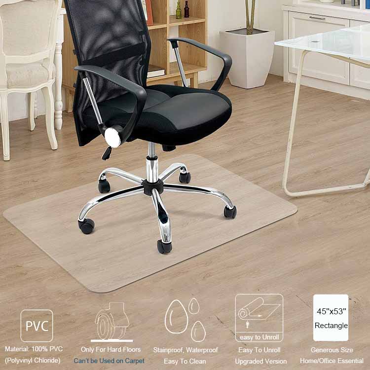 Protect Hard Floor and Chair Caster: This computer chair mat for hardwood floor helps protect your hard floors from scratches, overall wear and tear, and chair casters from wearing. Perfect for hardwoods, vinyl, tile, marble, laminate and concrete. Not recommended for carpet. Large Size & Easy to Use: This large desk chair mat for hardwood floor is made from premium PVC material which makes the mat easy to flat and roll up when you repack. Highly Transparent & Easy to Clean: The clear office chair mat for hard floor allows the beauty of your floor can be clearly seen. Just wipe it with damp cloth and it will be clean. Durable and won’t Curl: This office mats for rolling chairs are incredibly durable, and meant to last for years. It won’t curl over time and will resist scratching, ripping and breaking. Odorless, Non-Toxic & Eco-friendly: This office chair floor mat is free from BPA, phthalate and volatile toxins for a healthy indoor environment. Rest assured this is a safe option for your home or office.