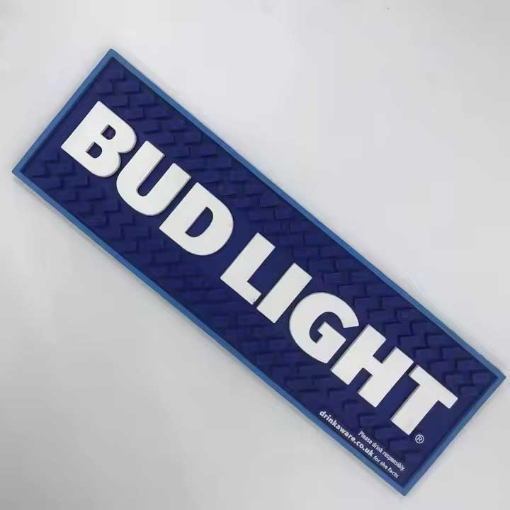 Bud Light Custom Cocktail Counter Top Pub Beer Bar Runner Bartender PVC Service Spill Mats Rubber Bar Mats For Glasses