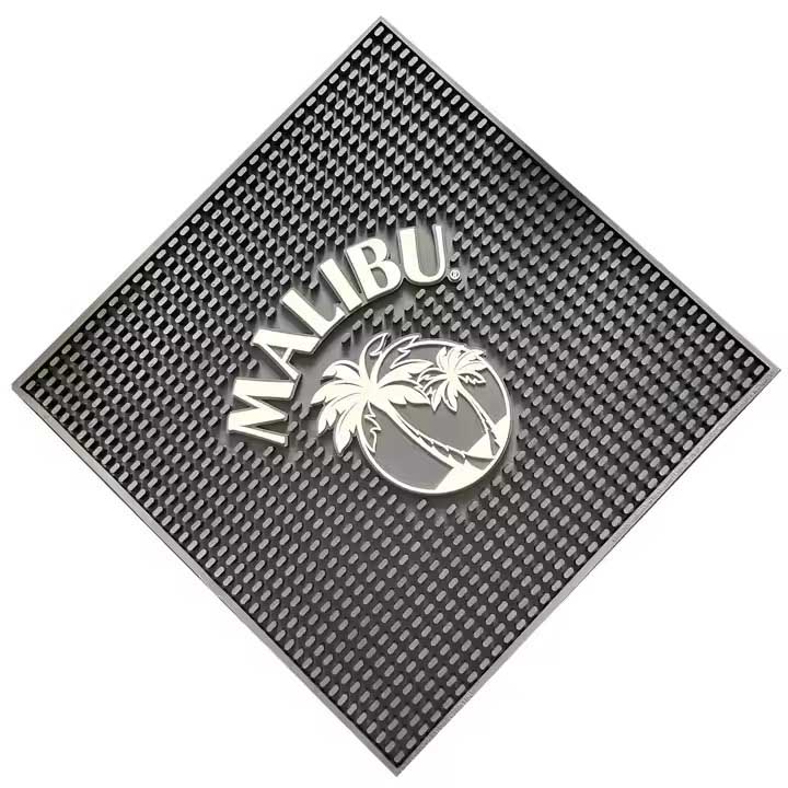 Malibu Rum Custom Logo Cocktail Beer Drip Mats Counter Top Service Runner Mats Whiskey Large Rubber Bar Mats