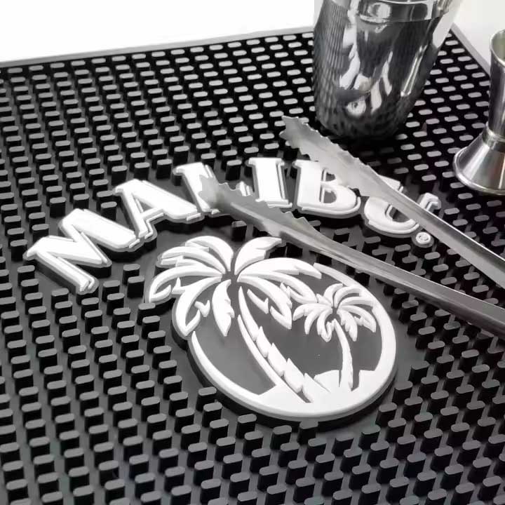 Malibu Rum Custom Logo Cocktail Beer Drip Mats Counter Top Service Runner Mats Whiskey Large Rubber Bar Mats