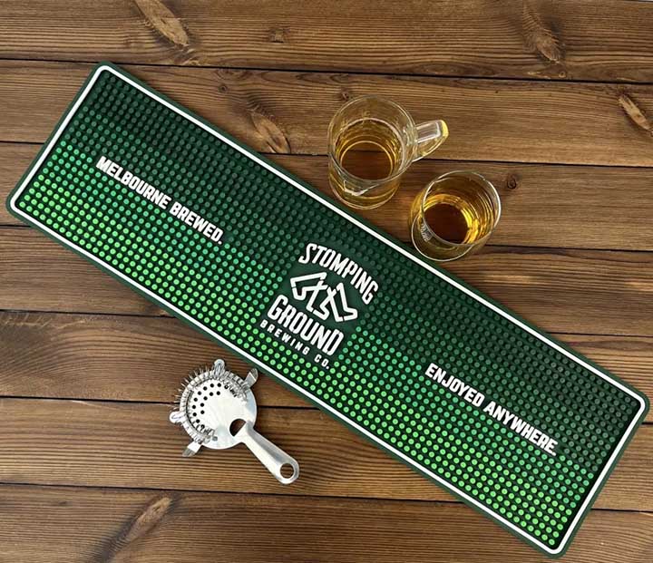 Stomping Ground Brewing Custom Logo Non Slip Rubber Spill Rail Bar Matt Beer Drip Mats Counter PVC Long Bar Runner