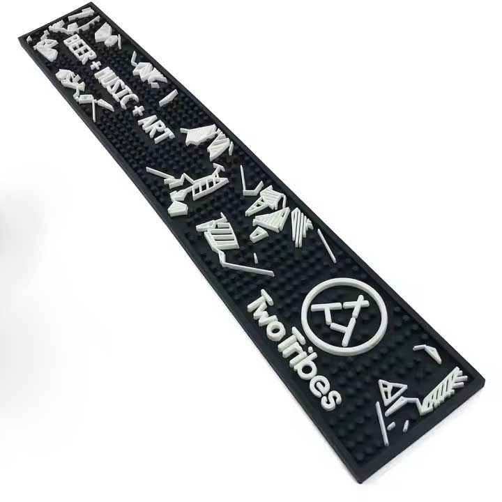 Two Tribes Beer Custom Logo Bar Top Bartender Runner Mats PVC Rail Drip Mats Pub Cocktail Black Rubber Bar Mats