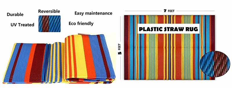 China Factory Custom Logo Waterproof Outdoor Rugs, Plastic Reversible Carpet Rug, Large Floor Mat For RV, Patio, Deck, Picnic, Beach, Camping (4)