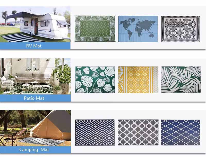 China Factory Custom Logo Waterproof Outdoor Rugs, Plastic Reversible Carpet Rug, Large Floor Mat For RV, Patio, Deck, Picnic, Beach, Camping (4)