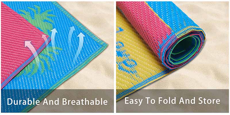 China Factory Custom Logo Waterproof Outdoor Rugs, Plastic Reversible Carpet Rug, Large Floor Mat For RV, Patio, Deck, Picnic, Beach, Camping