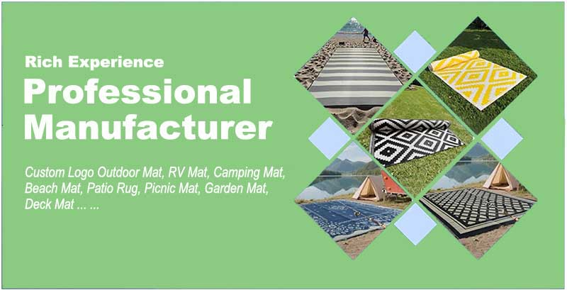 China Factory Custom Logo Waterproof Outdoor Rugs, Plastic Reversible Carpet Rug, Large Floor Mat For RV, Patio, Deck, Picnic, Beach, Camping
