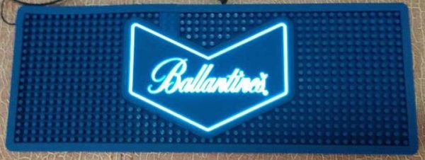 Ballantine's Branded Logo Rubber Spill Mat LED Illuminated Bar Runner PVC Rail Drip Mat Glow In Dark Pub Led Bar Mats