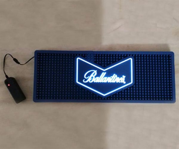 Ballantine's Branded Logo Rubber Spill Mat LED Illuminated Bar Runner PVC Rail Drip Mat Glow In Dark Pub Led Bar Mats