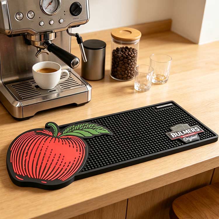Custom Rubber Bar Spill Mat Used Beside Home Coffee Machine custom rubber bar spill mat home coffee machine use wooden counter non slip coffee station mat