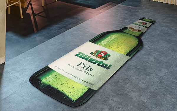 Customized bottle shape event logo floor mat with printed high definition graphic design