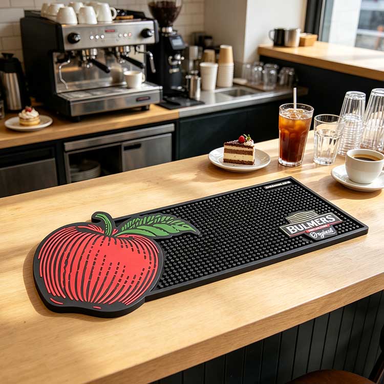 Non-Slip Rubber Bar Mat on Smooth Wooden Bar Counter with Glassware non slip rubber bar mat smooth wooden counter stable bar mat beer glass cocktail glass commercial bar use