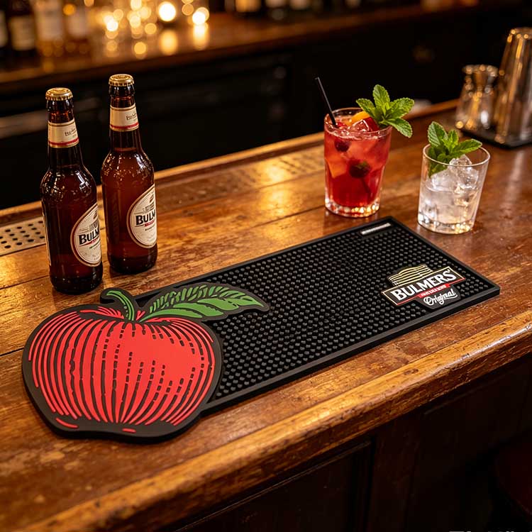 Promotional Custom Logo Bar Mats For Brand Marketing & Pub Events Promotional personalised rubber bar spill mats custom logo for cider brand pub marketing events
