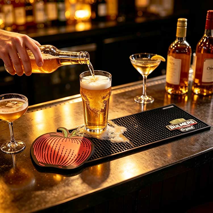 Waterproof Rubber Bar Spill Mat Holding Cider Drink Spills Waterproof custom logo rubber bar mat catching cider liquid spills on pub counter non slip