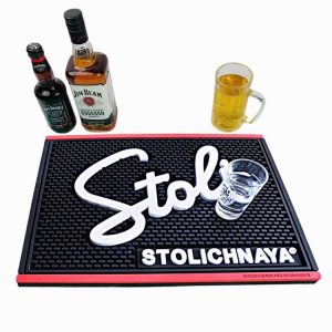 Non-Toxic Stoli Vodka Wine Custom Logo Soft PVC Bar Service Spill Mats Pub Cocktail Rubber Bar Counter Mats