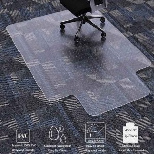 Clear Office Home Floor Protector Mat 45''x53'' Lip Shape PVC Rolling Chair Mat Plastic Desk Chair Floor Mat for Carpet