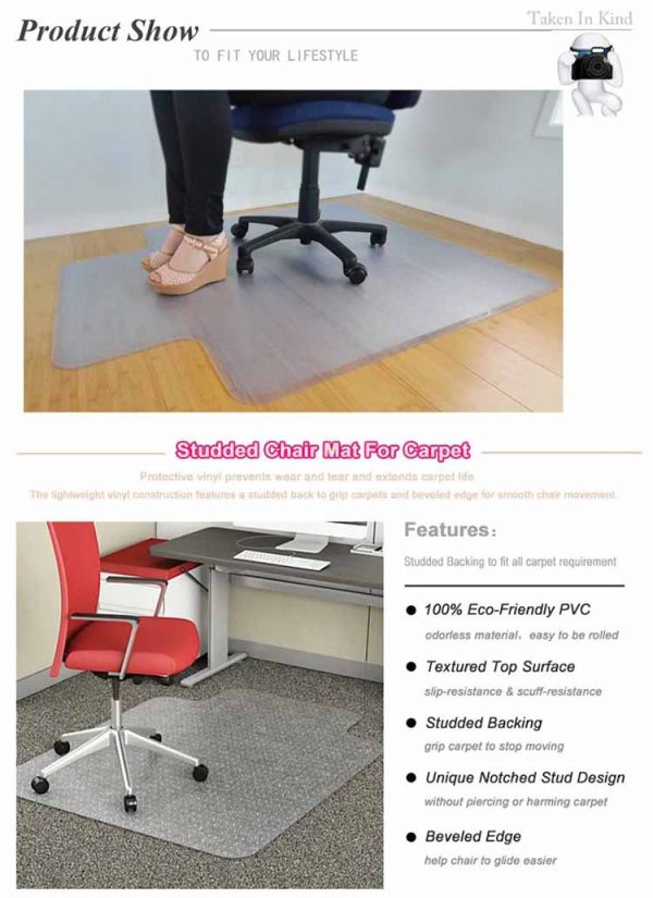 Home Office Anti Slip Under Desk Mat Low Pille Floor PVC Protector Rug Hardwood Hard Floor Rectangle Chair Mat