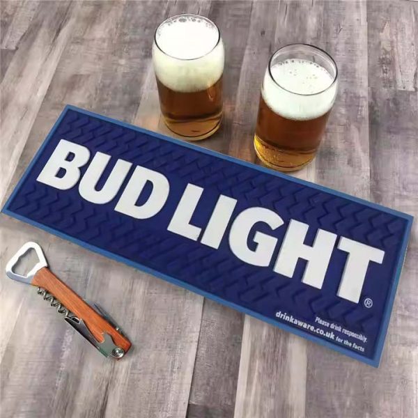 Bud Light Custom Cocktail Counter Top Pub Beer Bar Runner Bartender PVC Service Spill Mats Rubber Bar Mats For Glasses