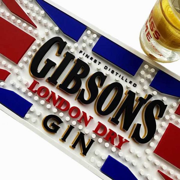 Gibson's London Dry Gin Custom Counter Top Rail Whiskey Rubber Bar Mats Pub Beer Mats Cocktail PVC Drink Mats For Bar