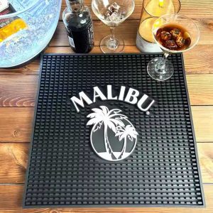 Malibu Rum Custom Logo Cocktail Beer Drip Mats Counter Top Service Runner Mats Whiskey Large Rubber Bar Mats