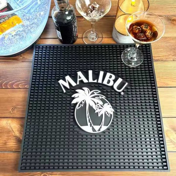 Malibu Rum Custom Logo Cocktail Beer Drip Mats Counter Top Service Runner Mats Whiskey Large Rubber Bar Mats