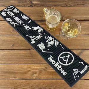 Two Tribes Beer Custom Logo Bar Top Bartender Runner Mats PVC Rail Drip Mats Pub Cocktail Black Rubber Bar Mats