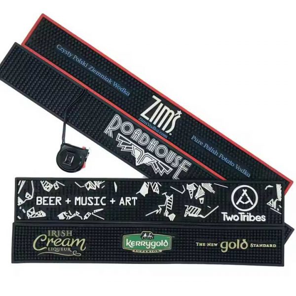 Two Tribes Beer Custom Logo Bar Top Bartender Runner Mats PVC Rail Drip Mats Pub Cocktail Black Rubber Bar Mats