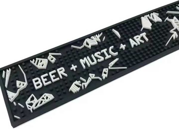 Two Tribes Beer Custom Logo Bar Top Bartender Runner Mats PVC Rail Drip Mats Pub Cocktail Black Rubber Bar Mats